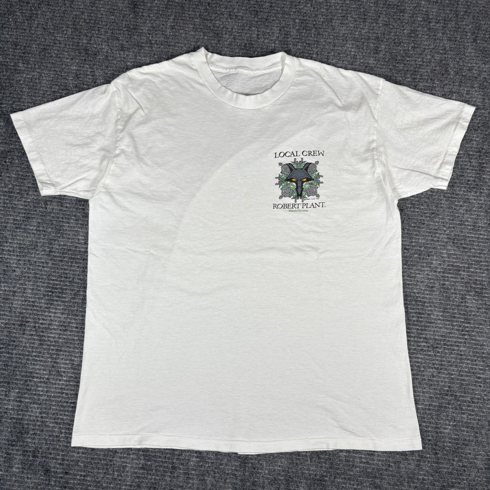 Robert Plant Manic Nirvana Local Crew T Shirt White 1990 Band Tee Size L